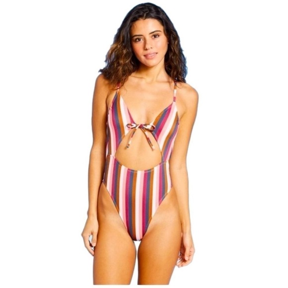 ❤️ XHILIRATION Striped Bathing Suit Size M - Picture 1 of 6